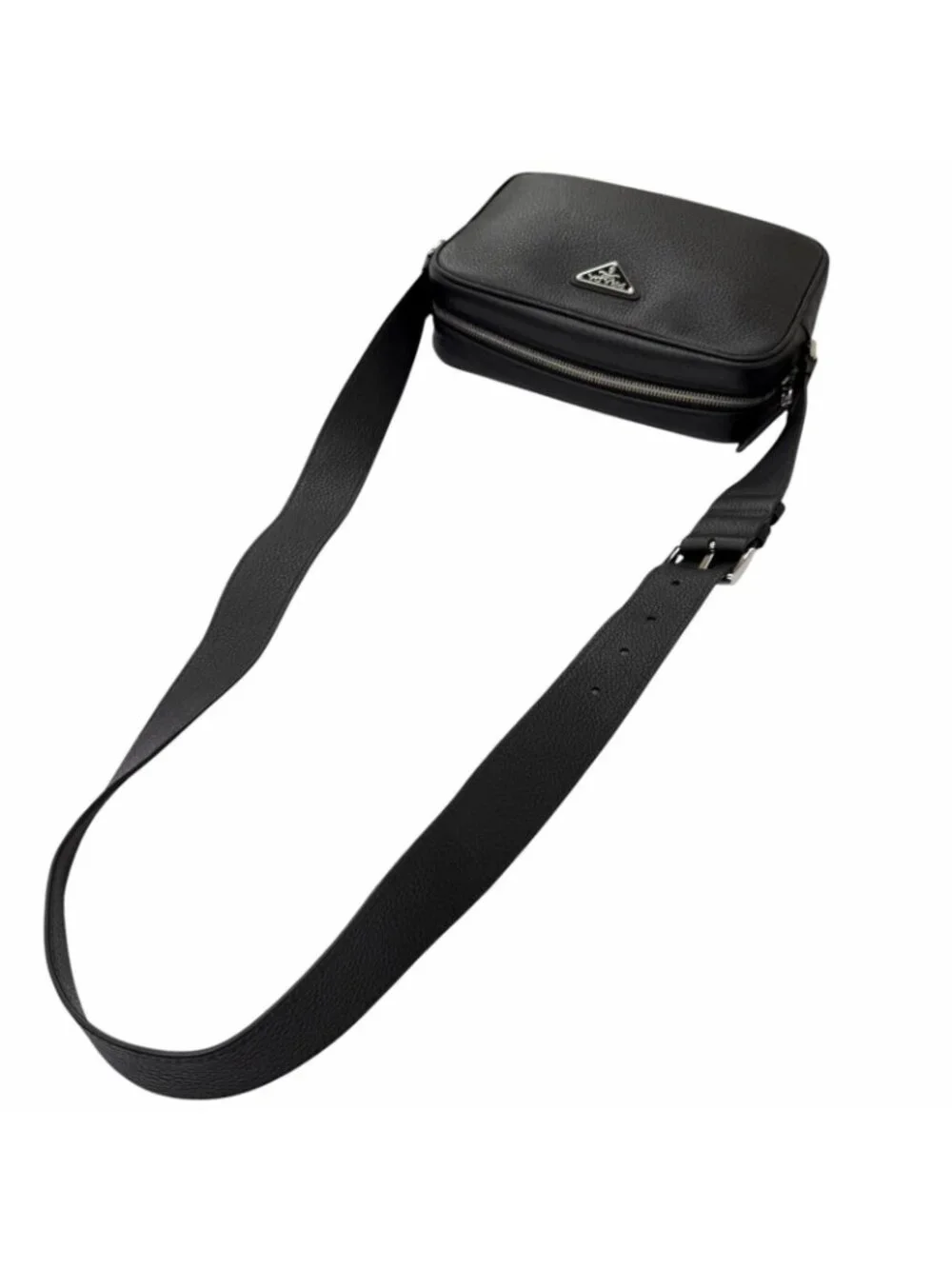 Prada Leather Triangle Logo Plate Crossbody Shoulder Bag Black Recommended